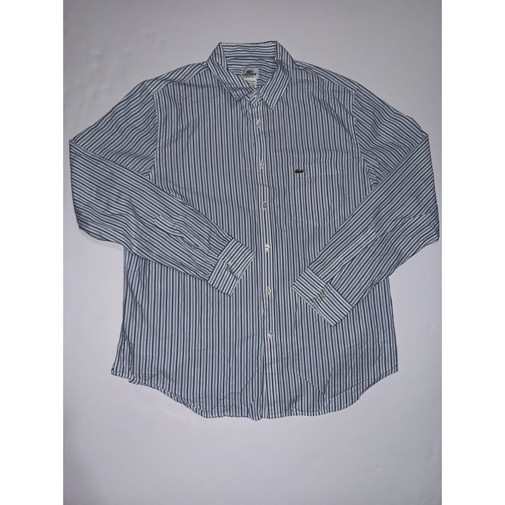 Y2K Lacoste Striped Long Sleeve Button Down Shirt Logo France Sz 44 XL